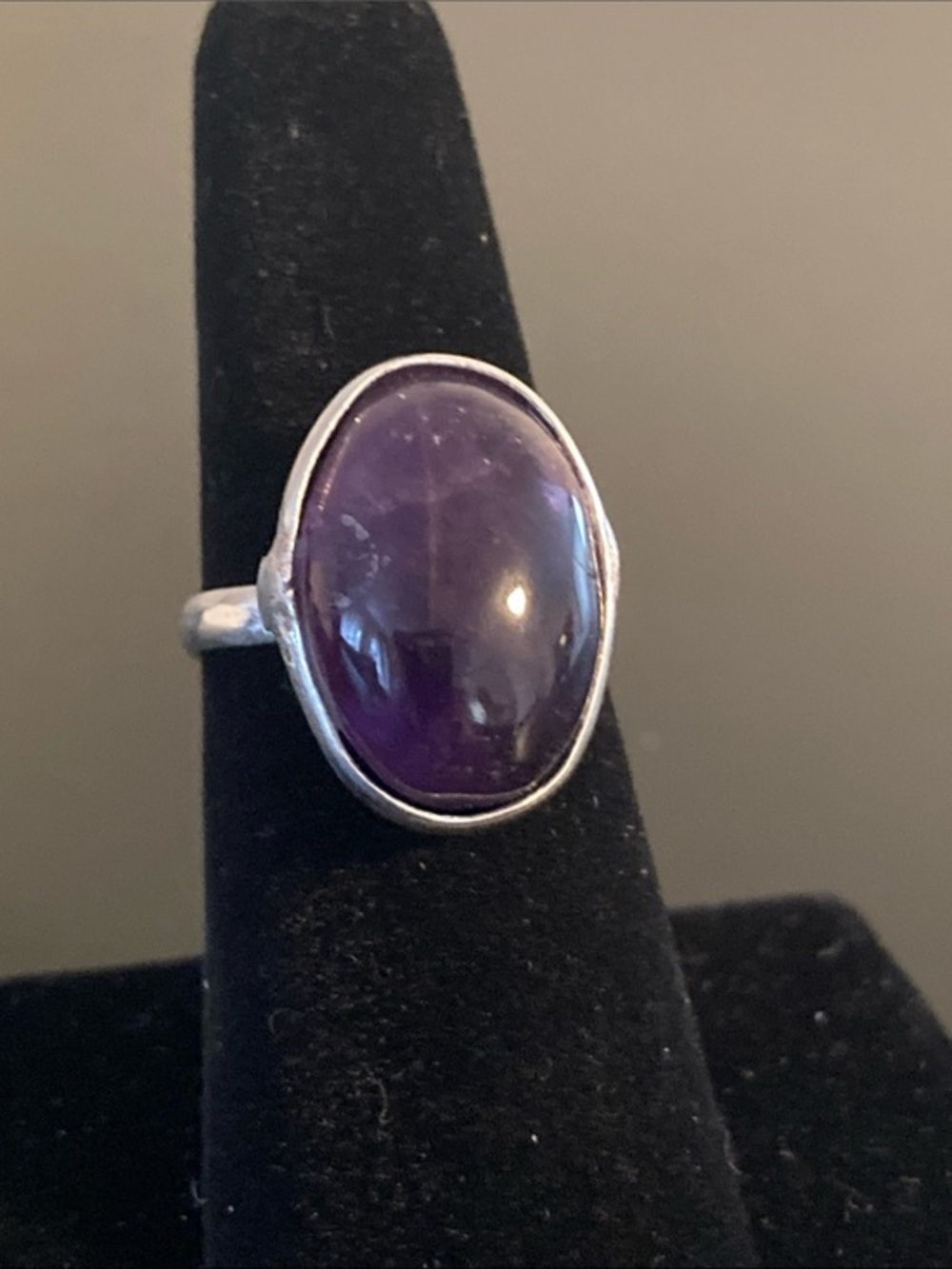 Sterling Ring with Deep Purple Oval Gemstone  size 7